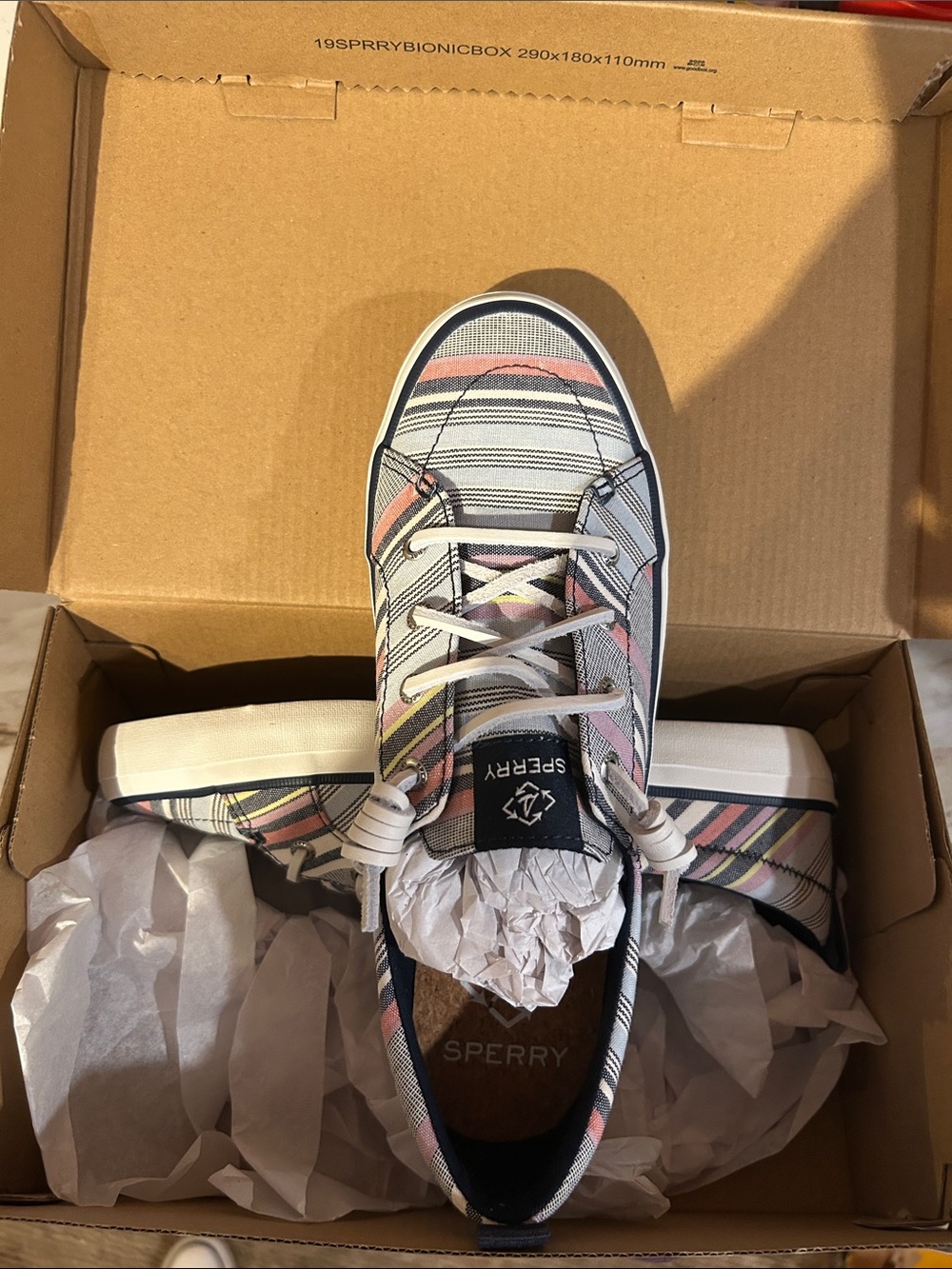 Sperry women’s Striped Canvas Sneakers in Pink, Navy & Cream